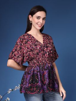 Zelena - Cotton Maternity Top - Zipless Feeding With Button And Adjustable Waist - Purple