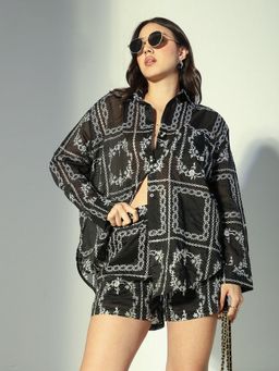 SHOWOFF - Women Embroidered Black Co-Ord Set