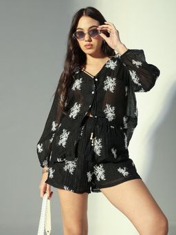 SHOWOFF - Women Embroidered Black Co-Ord Set