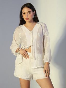 SHOWOFF - Women Embroidered Cream Co-Ord Set