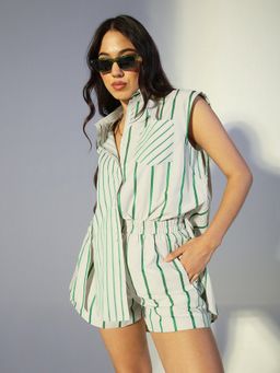 SHOWOFF - Women Striped Green Co-Ord Set
