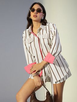 SHOWOFF - Women Striped Brown Co-Ord Set