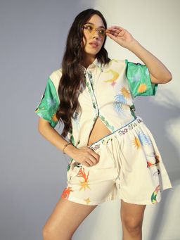 SHOWOFFFF - Women Printed Cream Co-Ord Set