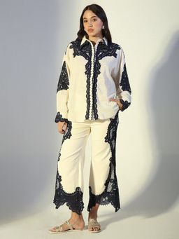SHOWOFF - Women Cutwork Lace Off White Co-Ord Set