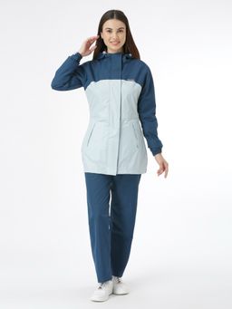 ZEEL - Premium Colorblock Dark Teal Women Rain Jacket with Pant (Set of 2)