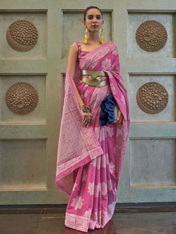 Odette - Festive Mauve Silk Blend Woven Saree with Unstitched Blouse