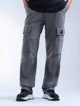 Flying Machine - Cobain Loose Fit Mid Rise Cargo Jeans-Grey
