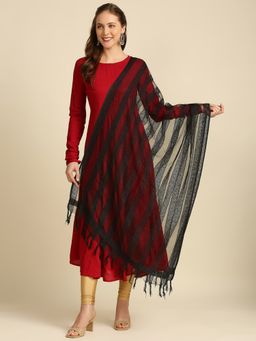 Dupatta Bazaar - Womens Striped Black Organza Dupatta