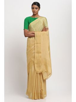 Via East - Gold Wrinkled Crepe Saree With Unstitched Blouse