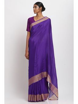 Via East - Purple Wrinkled Crepe Saree With Unstitched Blouse