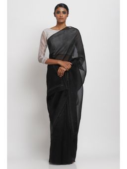 Via East - Black Organza Embellished & Sequined Ratna Saree