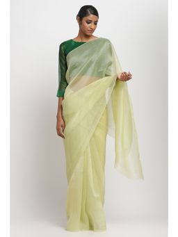 Via East - Tea Green Organza Embellished & Sequined Ratna Saree