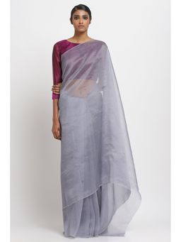 Via East - Grey Organza Embellished & Sequined Ratna Saree