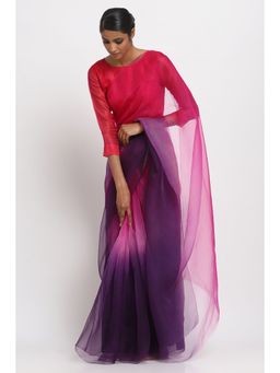 Via East - Purple and Pink Ombre Organza Saree