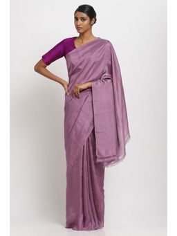 Via East - Thistle Purple Mulberry Silk Saree With Unstitched Blouse