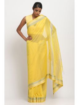 Via East - Daffodil Yellow Silk Cotton Traditional Saree With Unstitched Blouse
