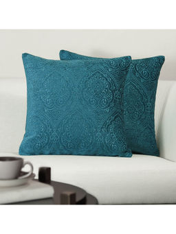 GM - Damask Turquoise Color Jacquard 2 Pieces Cushion Covers