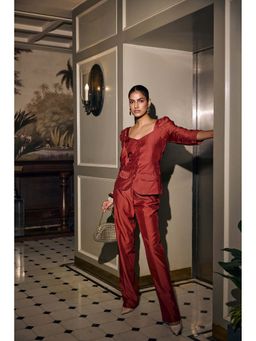 nona - Maroon Aira Vest Solid Co-Ord Set