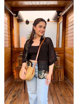 nona - Black Lehr Two Piece Shirt with Bustier