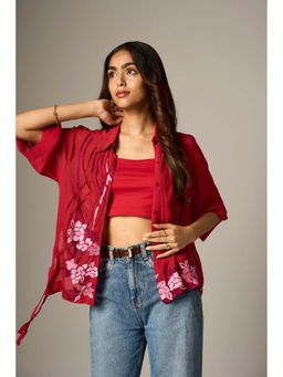 nona - Red Lehr Two Piece Shirt with Bustier