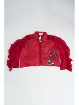 nona - Red Lehr Bow Tie Cropped Shirt