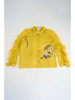 nona - Yellow Lehr Bow Tie Cropped Shirt