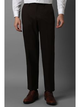 Louis Philippe - Men Brown Regular Fit Solid Flat Front Formal Trouser