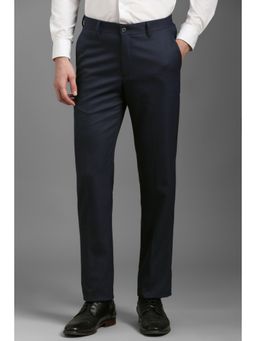 Louis Philippe - Men Navy Blue Slim Fit Textured Flat Front Formal Trouser