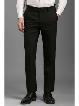 Louis Philippe - Men Black Slim Fit Checks Flat Front Formal Trouser