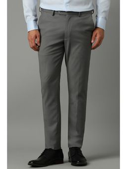 Louis Philippe - Men Grey Regular Fit Solid Flat Front Formal Trouser