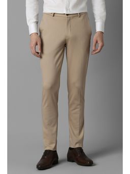 Louis Philippe - Men Beige Slim Fit Solid Flat Front Formal Trouser