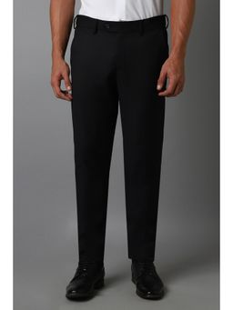 Louis Philippe - Men Black Slim Fit Checks Flat Front Formal Trouser