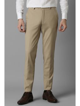 Louis Philippe - Men Beige Slim Fit Textured Flat Front Formal Trouser