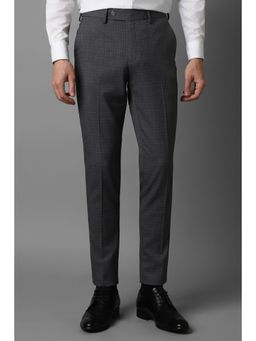 Louis Philippe - Men Grey Slim Fit Checks Flat Front Formal Trouser