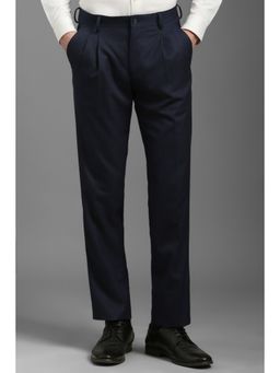Louis Philippe - Men Navy Blue Regular Fit Textured Formal Trouser