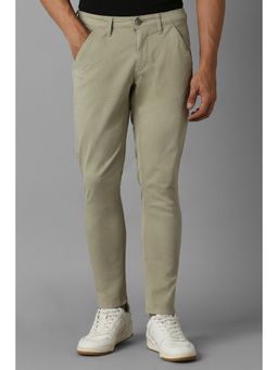 Louis Philippe - Men Olive Slim Fit Solid Flat Front Carpenter Trouser