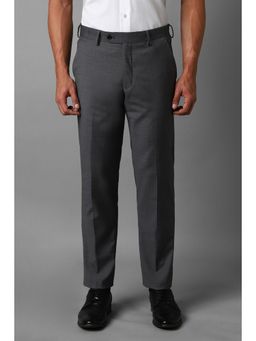 Louis Philippe - Men Grey Regular Fit Textured Flat Front Formal Trouser
