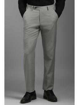 Louis Philippe - Men Grey Slim Fit Textured Flat Front Formal Trouser