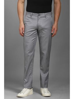 Louis Philippe - Men Grey Slim Fit Textured Flat Front Casual Trouser