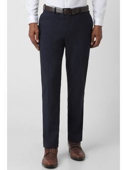 Peter England - Men Navy Blue Solid Slim Fit Trouser