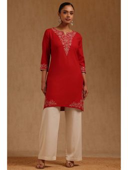 Soch - Red Rayon Embroidered Kurta