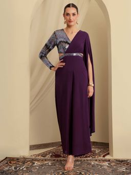 Miss Chase - Dark Purple with Asymmetric Draping Luxe Ethnic Jumpsuit