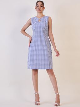 Powersutra - Blue and White Checks Cotton Dress