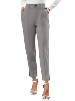 Odette - Grey Polyester Solid Trouser For Women