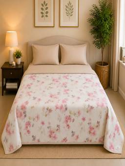 Linen Home - Reversible Dohar Double Size Floral Pink and Sand Shell