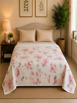 Linen Home - Reversible Dohar Double Size Floral Pink and White