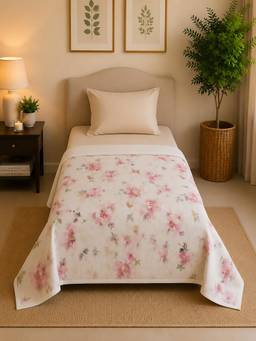 Linen Home - Reversible Dohar Single Size Floral Pink and White