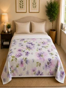 Linen Home - Reversible Dohar Double Size Floral Purple and White
