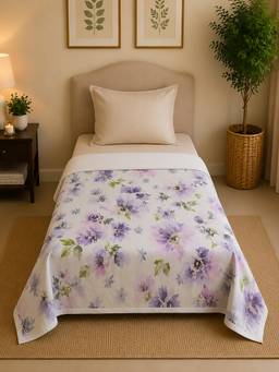 Linen Home - Reversible Dohar Single Size Floral Purple and White