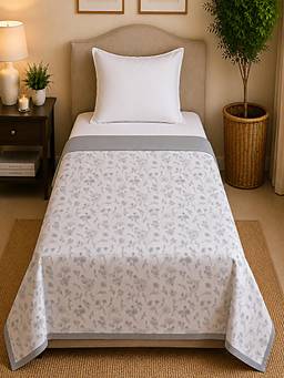 Linen Home - Reversible Dohar Single Size Floral Grey